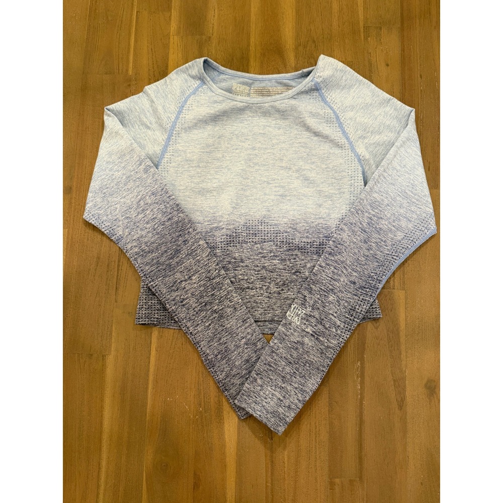 PINK Victoria's Secret Seamless Ombre Long Sleeve Crop Top Blue Large Thumbholes